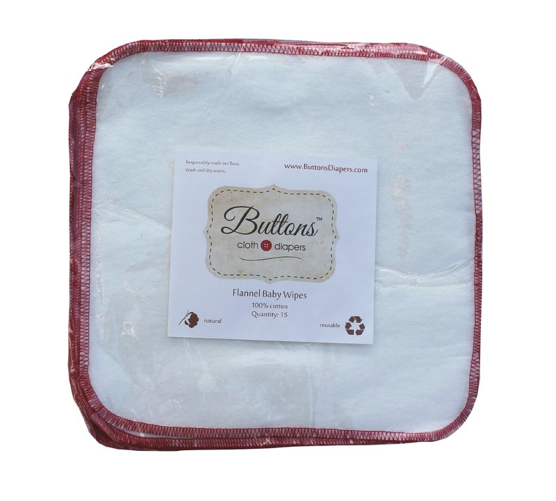 Buttons Diapers Buttons Flannel Baby Reusable Washable Natural Unbleached Wipes - 15 Pack - Image 2